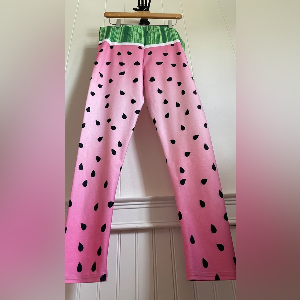 A.O.W. Leggings XL watermelon athletic novelty leggings. Pink, green & black